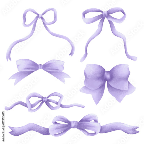 Soft lilac watercolor bow ribbon collection set.eps