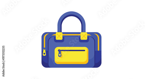 A vibrant and sporty blue duffel bag featuring bold yellow handles and multiple zippered compartments is presented in a clean and modern flat vector style.