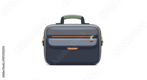 A sleek and professional dark grey laptop briefcase featuring a muted green handle and subtle tan leather accents stands isolated against a white background.