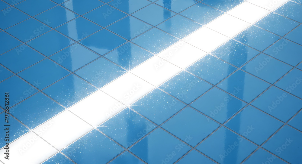 Fototapeta premium Abstract blue background with diagonal grid pattern and bright light streak
