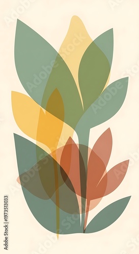 Colorful illustration of abstract leaves.