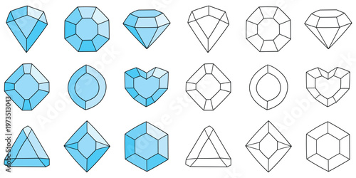 Hand-drawn cartoon and doodle set of gemstones on a white background.