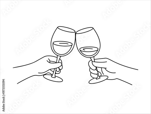 Silhouette of two hands clinking wine glasses in a toast, symbolizing celebration and connection.
