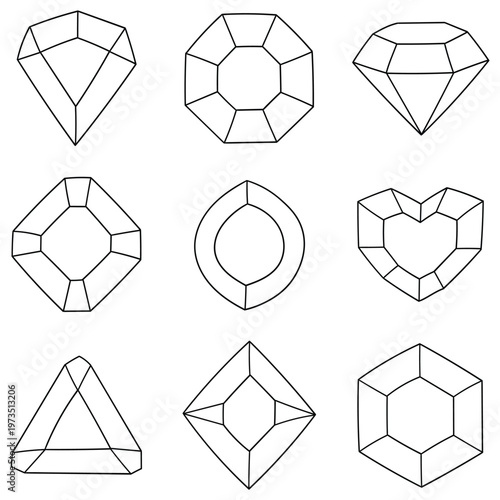 Hand-drawn doodle set of gemstones on a white background.