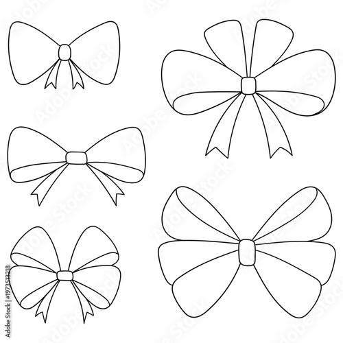Hand-drawn doodle set of tied bows on a white background.