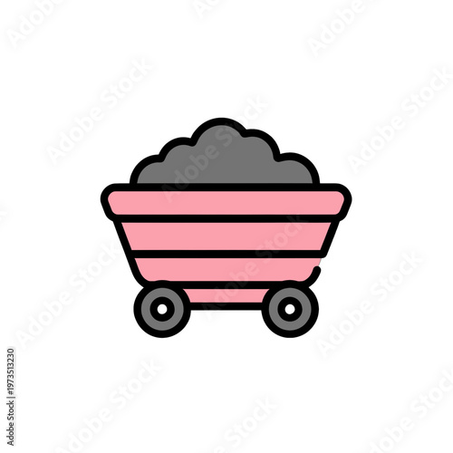 Mining Cart Vector Icon with Coal