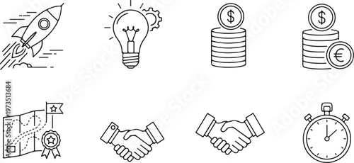 Icons Line Style of Business Start Up Concepts