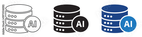 AI data center icon. Server and technology symbol. Cloud, digital and artificial intelligence concept. AI, data center and computing systems