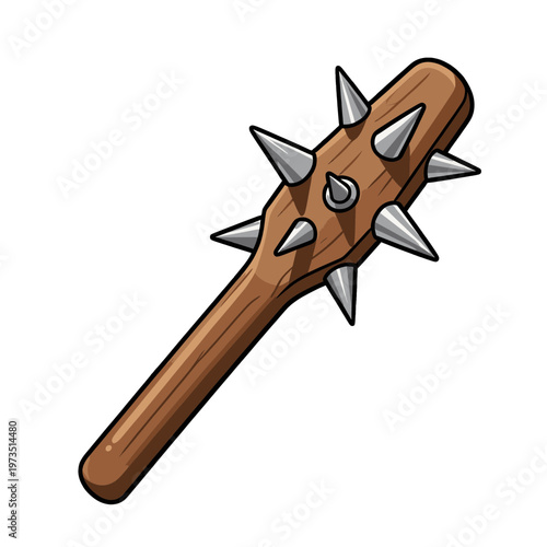 Spiked Wooden Mace Club Vector Icon