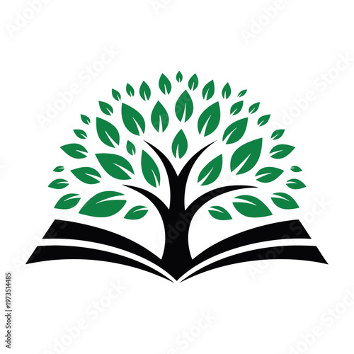 Open Book With Tree And Green Leaves Growth Illustration