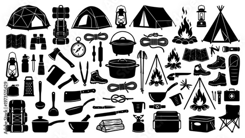 Vektor Camping Gear Silhouette Set.svg