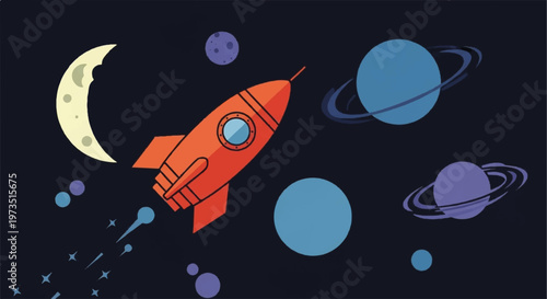 Space, Rocket, Planets, Galaxy, Vector Illustration, Cosmic, Astronomy Icons