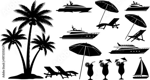 Vector illustration set of silhouette people enjoying summer vacation