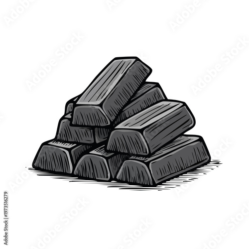 Stack of Metal Ingots in a Rough Sketch Style Illustration
