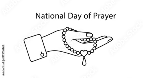 National Day of Prayer, prayer beads, hand with rosary, religious symbol, faith icon