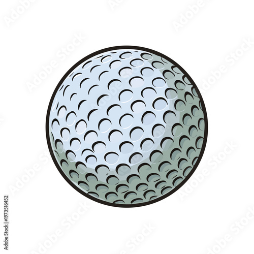 Close-up of dimpled white golf ball with dark rim isolated