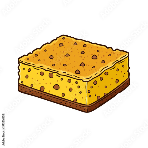 Hand drawn cartoon sponge cake dessert with chocolate base and sprinkles