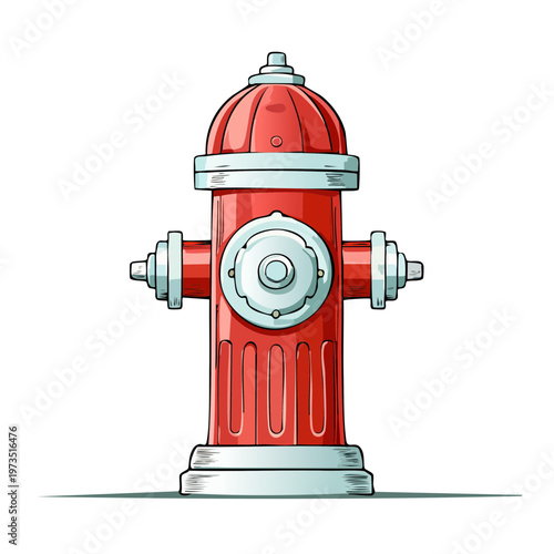 Red Fire Hydrant with Silver Accents Isolated on White