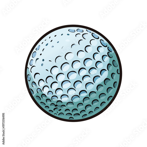 Close up of a dimpled white golf ball with blue shadow illustration