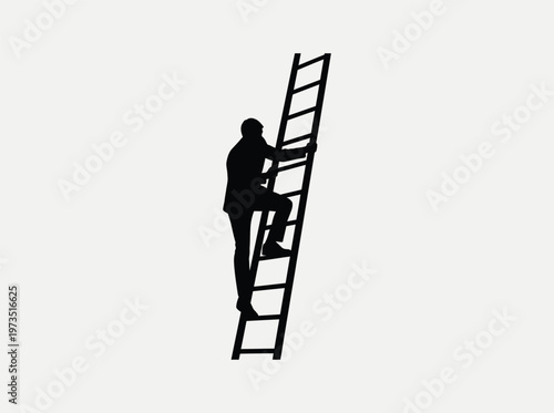 A silhouette of a businessman climbing up a ladder representing success and professional growth