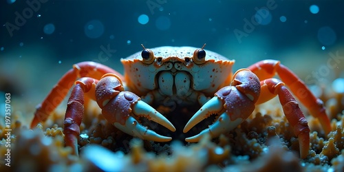 Colorful Crab Underwater Ocean Floor Blue Macro Close Up