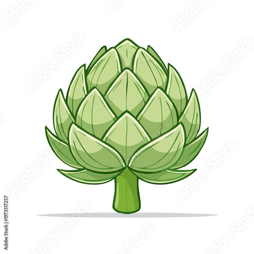 Vibrant green artichoke vegetable with plump leaves and sturdy stem illustration on white background