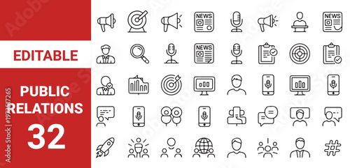 Public health icon set. Containing community health, disease prevention, health protection, medical services,