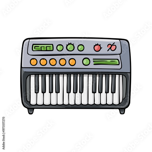 Colorful electronic keyboard musical instrument with black and white keys