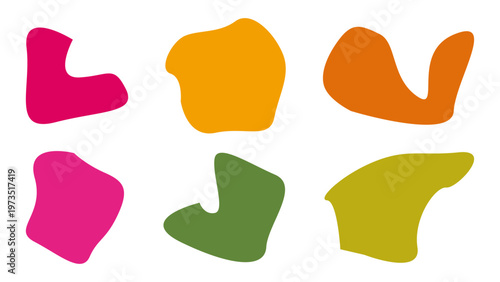 Colorful Abstract Shapes: A collection of six uniquely shaped, vibrant color blocks. Each form, a dance of hues creating a visually stimulating composition.