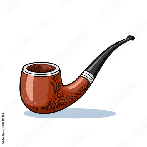 Classic Tobacco Smoking Pipe with Curved Stem and Wooden Bowl