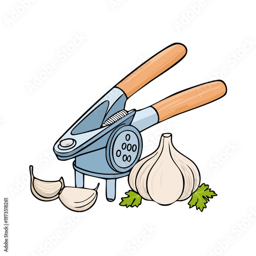 Manual Garlic Press with Garlic Bulb and Cloves Kitchen Tool