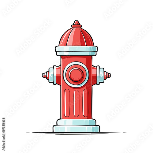 Classic Red Fire Hydrant Cartoon Illustration Isolated on White