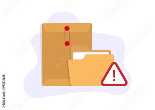 Confidential Document Folder with Warning Alert Sign Stock Illustration.