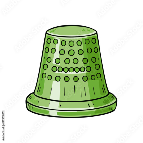 Green thimble for sewing and crafting projects isolated on white