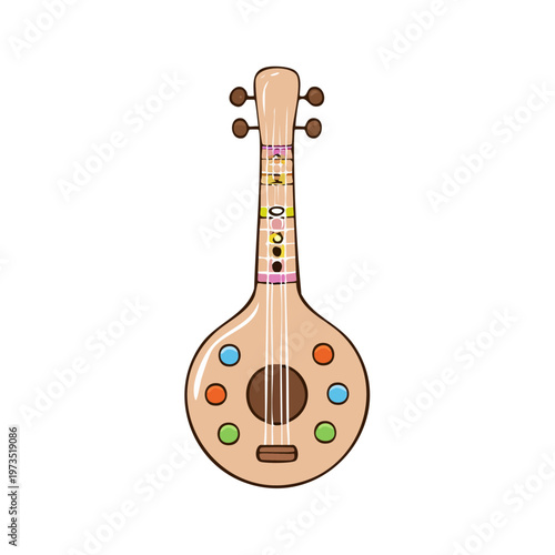 Vibrant Folk Stringed Instrument with Colorful Inlays and Decorative Neck