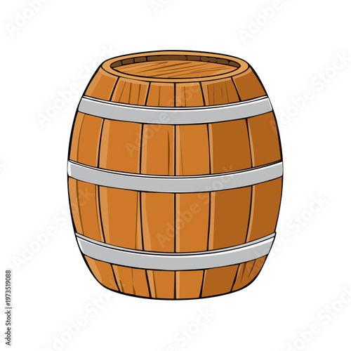 Classic wooden barrel with metal hoops isolated on white background