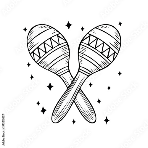 Hand Drawn Crossed Maracas With Sparkles Illustration