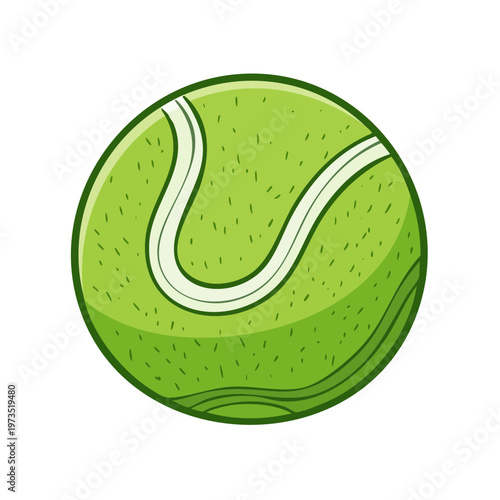 Vibrant cartoon illustration of a green tennis ball with white seams, showcasing its fuzzy texture and spherical shape