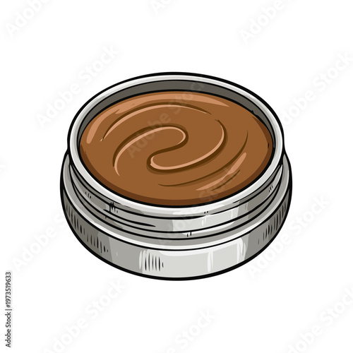Open Circular Container with Swirling Brown Cream or Ointment Inside