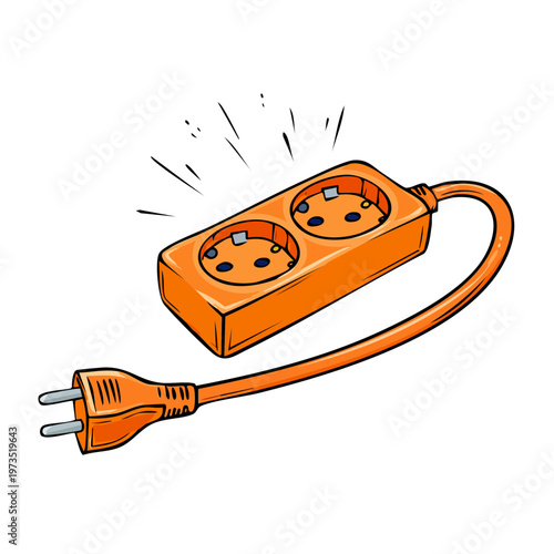 Orange Power Strip with Two Electrical Sockets and Plug Illustration