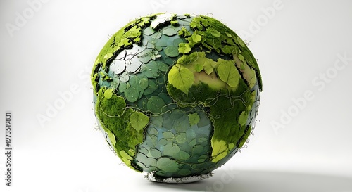 Green Earth Globe Covered with Leaves and Plants Environmental Sustainability Ecology Concept