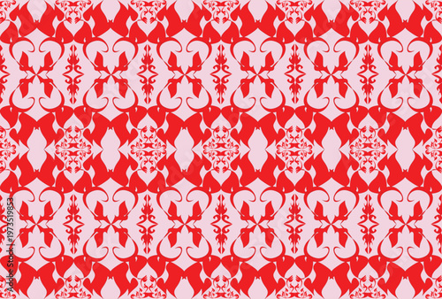 Decorative vintage flora tile pattern with repeating symmetrical motifs inspired by classic ornamental tiles. Rich color combination and balanced composition make pattern suitable for textile print , 