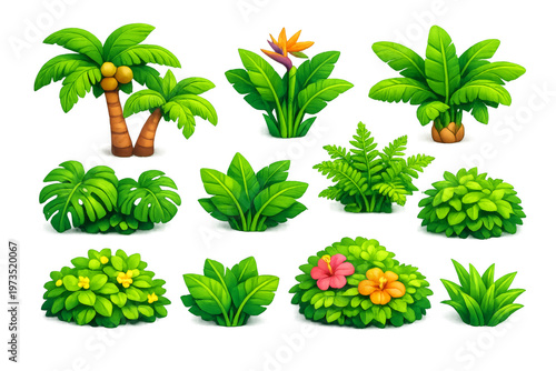 Tropical plants set creating game environment assets