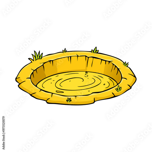 Cartoon Oasis Desert Sand Pit with Swirling Water and Sparse Grass