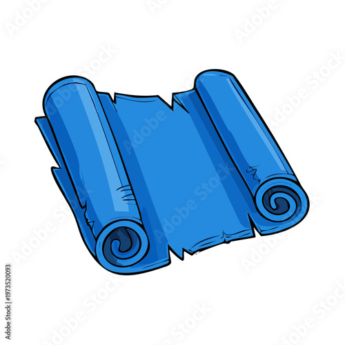 Vintage blue scroll with tattered edges and rolled ends