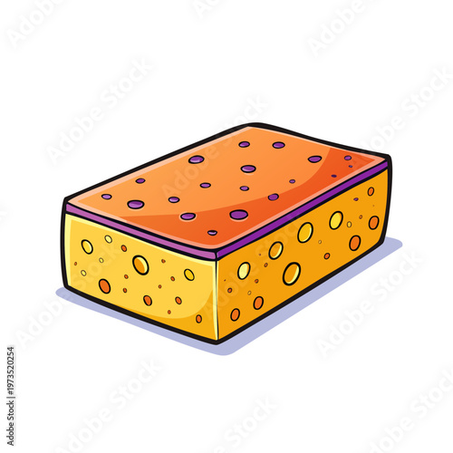 Bright Orange Kitchen Sponge with Purple Trim and Many Holes for Cleaning and Washing