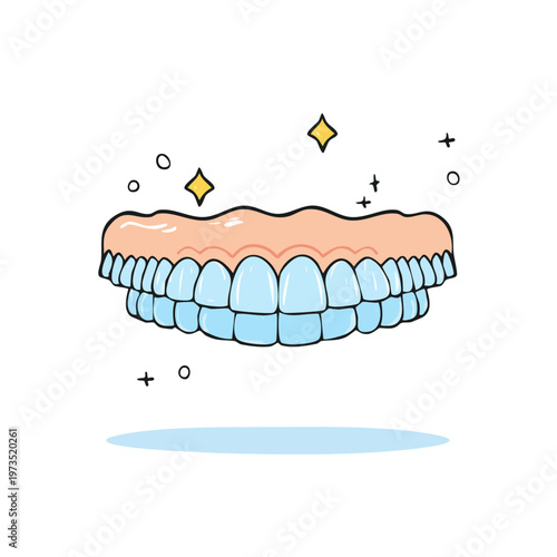 Cartoon illustration of a healthy sparkling set of dentures representing dental care and oral hygiene.