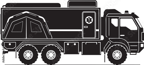 Black and white fire truck vector, emergency vehicle illustration, fire engine graphics, rescue truck outline