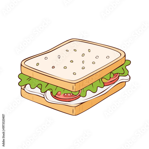 Deliciously illustrated sandwich with lettuce, tomato, and mayonnaise on white bread