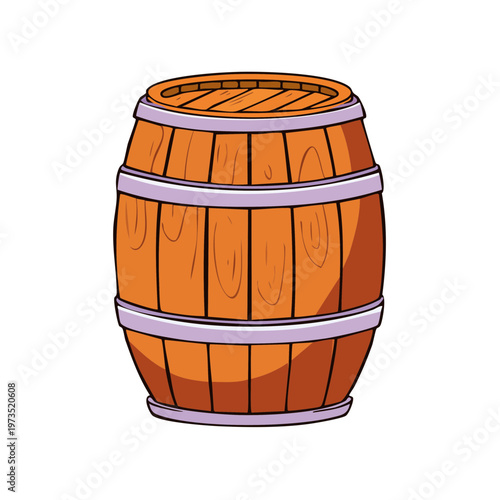 Rustic wooden barrel with metal bands for storing liquids or goods